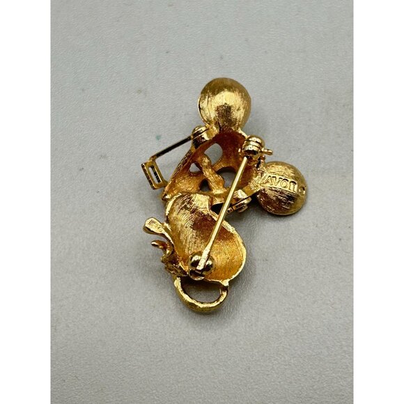 Vintage AVON Mouse with Eyeglasses Pin Brooch Gold Tone & Topaz Rhinestones Eyes - Picture 4 of 5